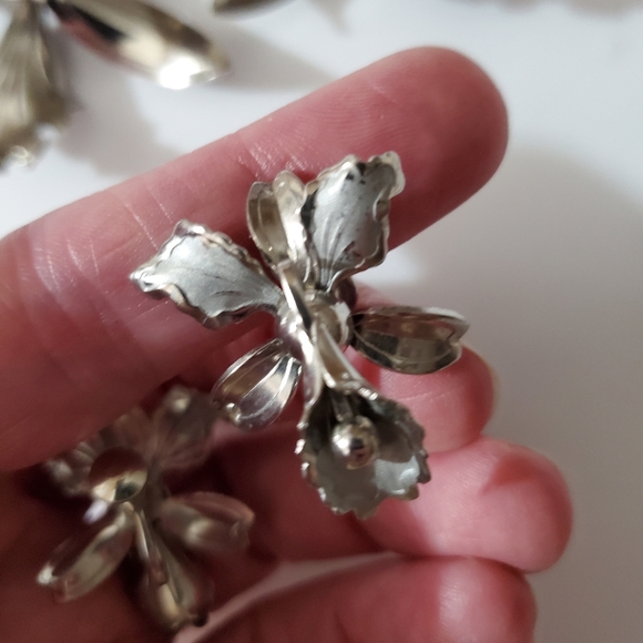 Coro Vintage 40's 50's orchid iris Parure set brooch earrings necklace silver - Picture 15 of 16